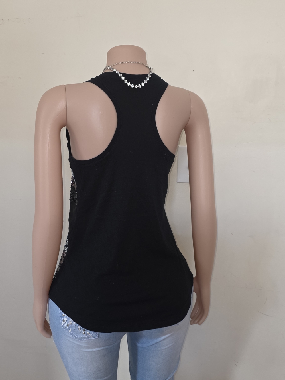 Express Black Sequin Racerback Tank Top - Picture 3 of 4